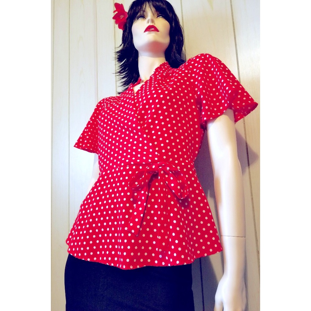Retro Red Polka Dot Rockabilly Pinup Peplum Top
